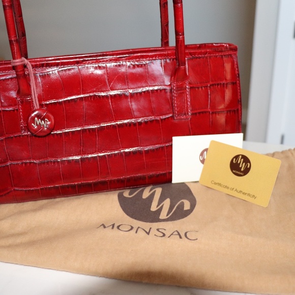Monsac Handbag Red (blue hue) Alligator Embossed Leather - Picture 2 of 9